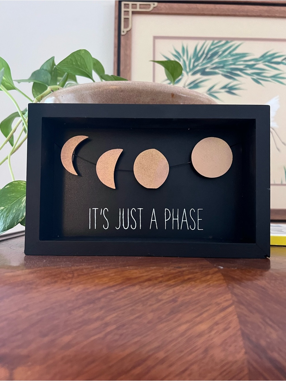 Rae Dunn Black Shadow Box Sign with Copper Moon Phases